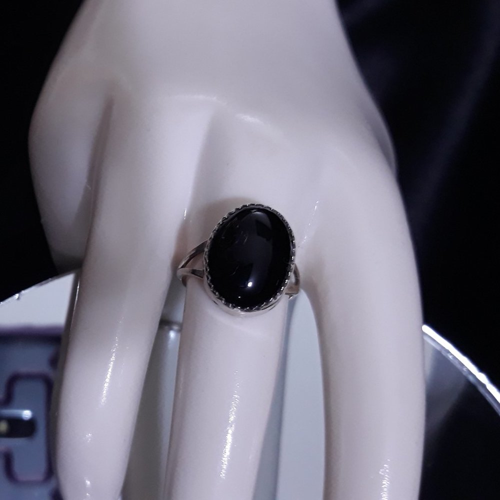 MOURNING Ring Large 13mm Oval Onyx December Birthstone Size 7 mark 925